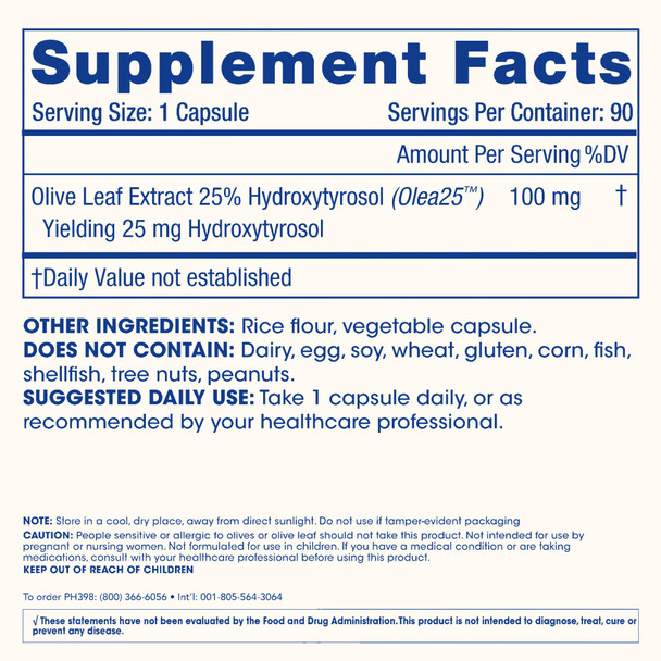 ProHealth Hydroxytyrosol Extreme - Hydroxytyrosol Supplement Olive Leaf Extract (Olive Leaf Extract Organic) (90 Vegetarian Capsules) Gluten Free Soy Free.