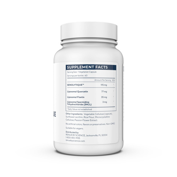 Renue By Science Senolytique Senolytic Supplements | 60 Capsules with Fisetin (35mg) Quercetin (78mg) & Spermidine (3mg) per Serving | Liposomal Formula | Manufactured in the USA & Third-Party Tested