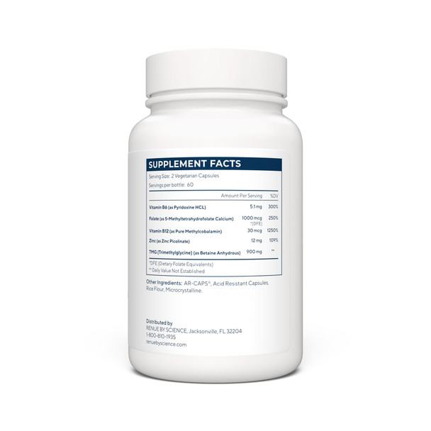 Renue By Science TMG | High Strength TMG Supplements | 120 Trimethylglycine Capsules - 900mg TMG per Serving with Vitamin B12 Vitamin B6 Folate & Zinc | Made in the USA & Third-Party Tested