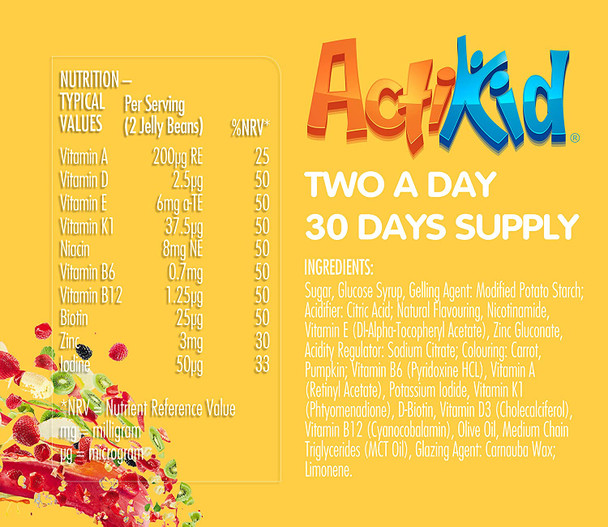 3X Actikid Magic Beans Vegan Multi-Vitamin 60X Tropical Twist Flavour | Gelatin Free | Kid'S Vitamin | Immunity Support