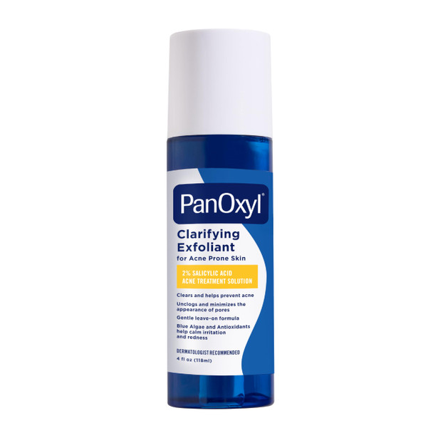 PanOxyl Clarifying Exfoliant with 2% Salicylic Acid BHA Liquid Exfoliant for Face Unclogs Minimizes Appearance of Pores Blue Algae and Antioxidants Help Calm Redness For Acne Prone Skin 4 fl oz