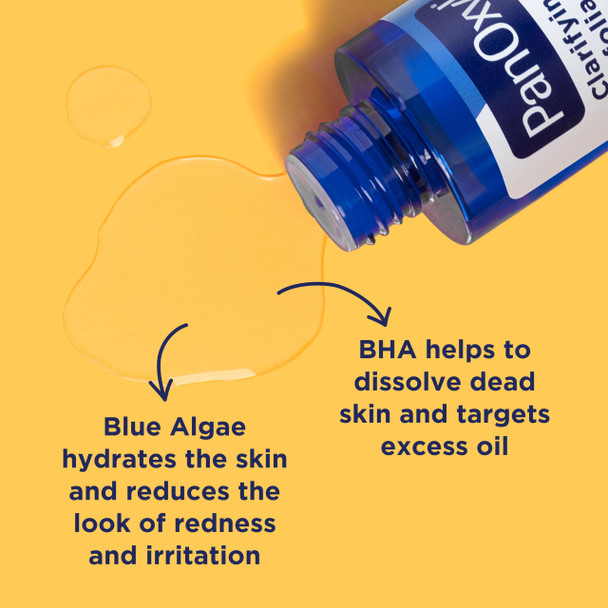 PanOxyl Clarifying Exfoliant with 2% Salicylic Acid BHA Liquid Exfoliant for Face Unclogs Minimizes Appearance of Pores Blue Algae and Antioxidants Help Calm Redness For Acne Prone Skin 4 fl oz