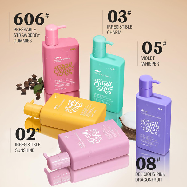 Sttes Smell Rio Body Butter 03# (Irresistible Charm) – 250ml Whipped Coconut Vanilla Body Cream with Tropical Orchid Scent Jojoba & Coconut Oil Moisturizing Lotion Caffeine for Firmer-Looking Skin