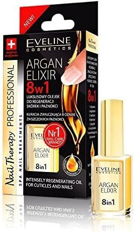 Eveline Cosmetics Argan Elixir 8-in-1 Nail Regeneration | For cuticles & nails | Treatment for Nourished Smoothed Moisturised Glossy Elastic Less brittle Non-splitting & Protected nails | 12 ml