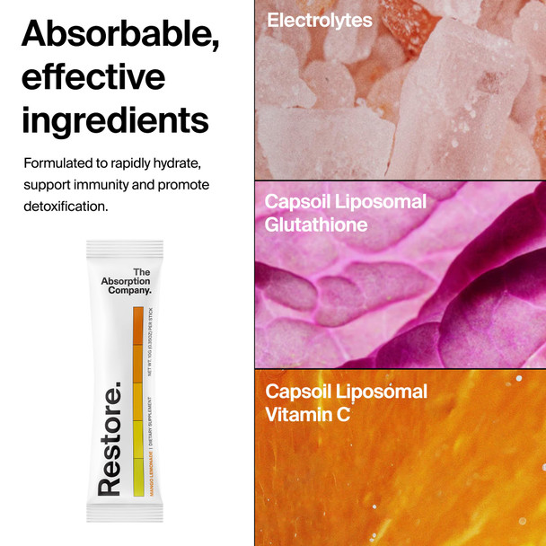 The Absorption Company Electrolyte Powder Packets - Workout Recovery & Hydration Drink Mix with Liposomal Glutathione, Vitamin C & Methylated B Vitamins - Mango Lemonade (7 Sticks)