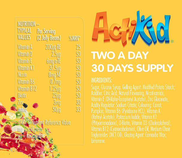 Actikid Magic Beans Vegan Multi-Vitamin 60X Tropical Twist Flavour | Gelatine Free | Children'S Vitamin | Immune System Booster