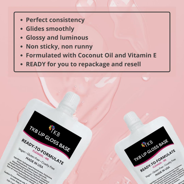 TKB Lip Gloss Base (Flexagel ME)| Clear Lip Gloss Base for DIY Lip Gloss| Ready-To-Formulate| Moisturizing Vegan Gluten and Cruelty free| Made in USA