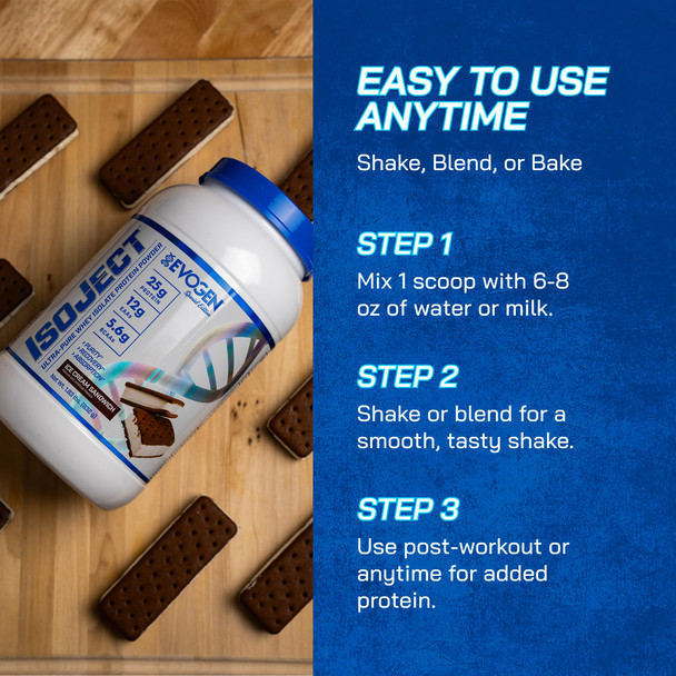 Evogen Isoject - Whey Protein Isolate | Ultra-Pure Whey Protein Powder with Ignitor Enzymes BCAAs and EAAs | Enhanced Absorption & Recovery | Ice Cream Sandwich | 25 Servings