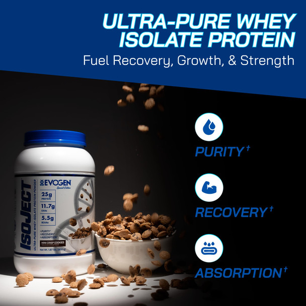 Evogen Isoject - Whey Protein Isolate | Ultra-Pure Whey Protein Powder with Ignitor Enzymes BCAAs and EAAs | Enhanced Absorption & Recovery | Mini Crisp Cookies | 25 Servings