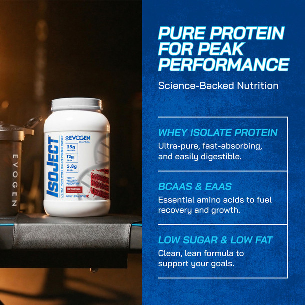 Evogen Isoject - Whey Protein Isolate | Ultra-Pure Whey Protein Powder with Ignitor Enzymes BCAAs and EAAs | Enhanced Absorption & Recovery | Red Velvet Cake | 25 Servings