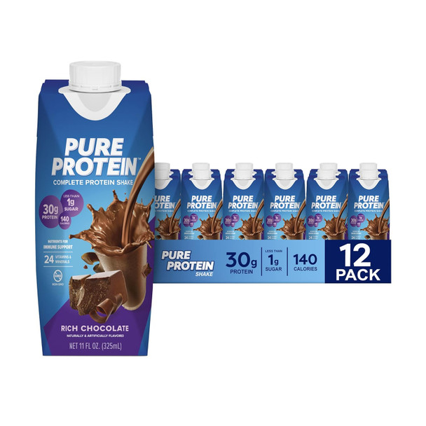 Pure Protein Chocolate Protein Shake, 30g Complete Protein, Ready to Drink and Keto-Friendly, Vitamins A, C, D, and E plus Zinc to Support Immune Health, 11oz Bottles, 12 Pack Visit the Pure Protein Store