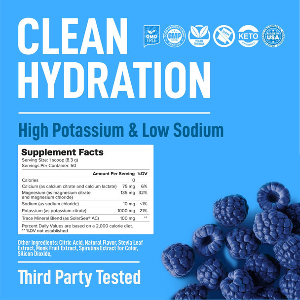 Keppi Electrolytes Powder – Blue Raspberry 50 Servings – Zero Sugar Electrolytes with Potassium, Magnesium & Sodium – Clean Electrolyte Powder - Fasting & Keto Friendly - Hydration & Daily Energy