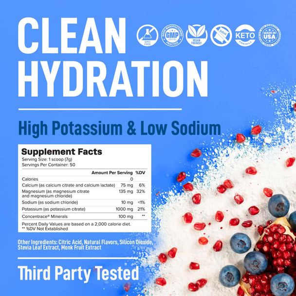 Keppi Electrolytes Powder – Blueberry Pomegranate Flavor 50 Servings – No Sugar Hydration Supplement with Potassium, Magnesium, Sodium – Keto, Vegan, Fasting-Friendly, Zero Calorie Electrolyte Drink