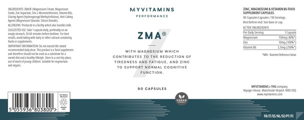 Myprotein ZMA Capsules – Zinc Magnesium & Vitamin B6 – Supports Muscle Recovery Immune Health & Sleep – Vegan‑Friendly