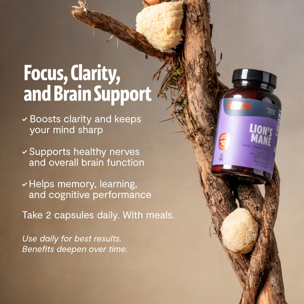 FreshCap Organic Mushroom Capsules Supplement - Fruiting Body Extract (Lion's Mane, 120 Capsules)