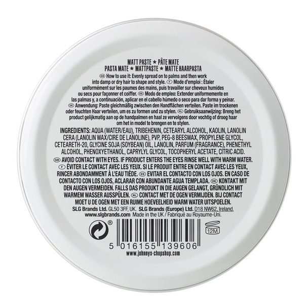 JOHNNY’S CHOP SHOP #1 Men's Hair Styling Matte Paste Pro-Quality Strong Hold Lasting Texture Natural Look Soybean Oil Protection & Hydration 2.6 oz