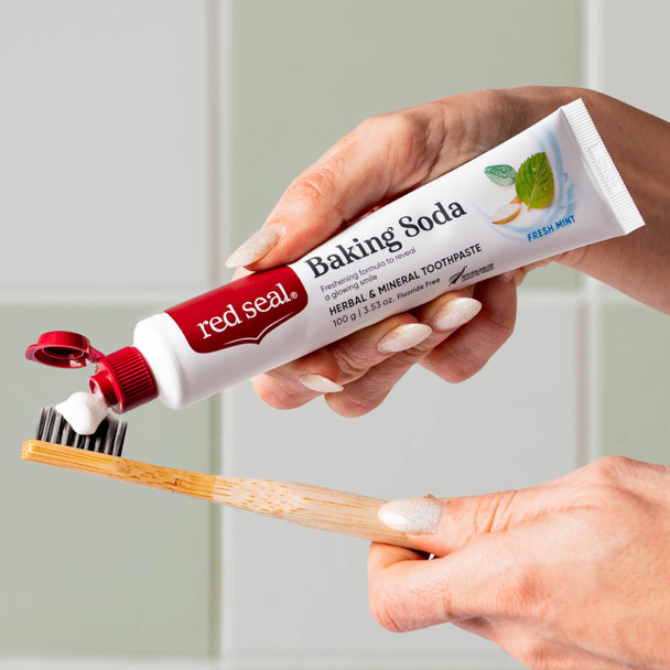 Red Seal Fluoride Free Toothpaste - Baking Soda - Herbal & Mineral Formula Vegan-Friendly Cruelty-Free SLS and Paraben-Free No Artificial Flavors NATRUE Certified Natural Dry Mouth Relief