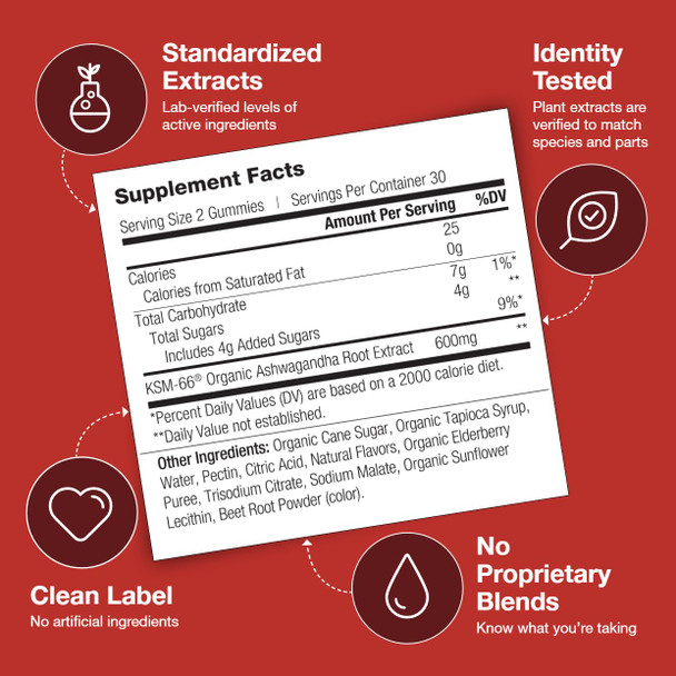 KSM-66 Ashwagandha Gummies - 600mg Organic Root Extract per Serving - Delicious Natural Apple-Berry Flavor | Supports Relaxation Focus & Energy (60 Gummies)