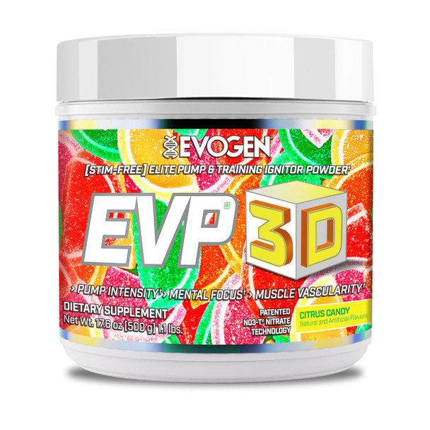 Evogen EVP 3D - Stim Free Pre Workout Powder for Men & Women | Sugar Free Non Stim Preworkout with Beta Alanine and Creatine for Energy & Pump | Citrus Candy | 40 Servings