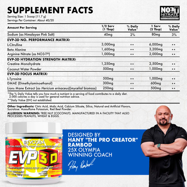 Evogen EVP 3D - Stim Free Pre Workout Powder for Men & Women | Sugar Free Non Stim Preworkout with Beta Alanine and Creatine for Energy & Pump | Strawberry Lemonade | 40 Servings