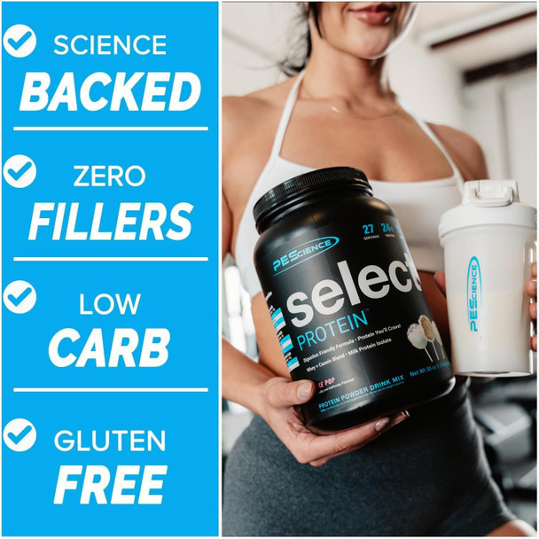 PEScience Select Protein Powder, Whey and Casein Blend, Lean Protein Powder for Women and Men, Low Calorie, Low Carb, Keto Friendly, Gluten Free, Frosted Chocolate Cupcake - 27 Servings