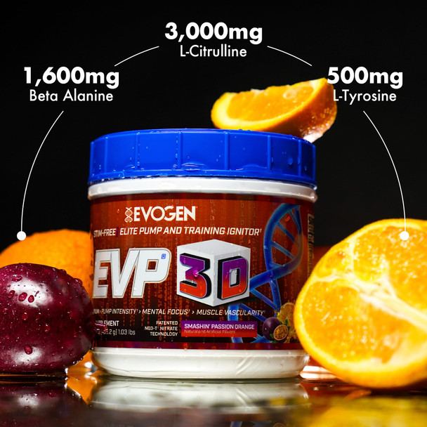 Evogen EVP 3D - Stim Free Pre Workout Powder for Men & Women | Sugar Free Non Stim Preworkout with Beta Alanine and Creatine for Energy & Pump | Orange | 40 Servings