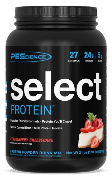 PEScience Select Protein Powder, Whey and Casein Blend, Gluten Free, Low Carb Protein Powder for Women and Men, Low Calorie, Keto Friendly - Strawberry Cheesecake, 27 Servings