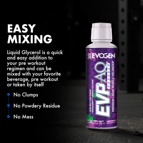 Evogen EVP AQ - Liquid Glycerol Muscle Volumizer | Pre Workout for Pumps Vascularity & Hydration | Premium Preworkout for Men & Women | Juicy Grape | 16 fl oz