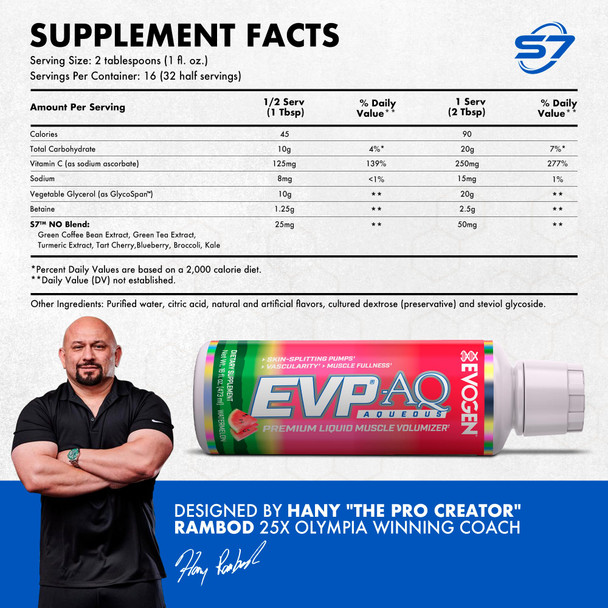 Evogen EVP AQ - Liquid Glycerol Muscle Volumizer | Pre Workout for Pumps Vascularity & Hydration | Premium Preworkout for Men & Women | Watermelon | 16 fl oz