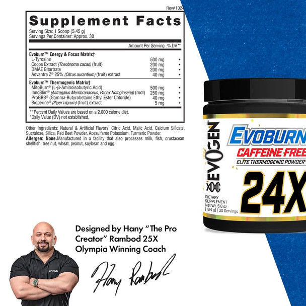Evogen Evoburn Caffeine Free- Thermogenic Fat Burner for Men & Women | Energy & Focus | Advanced Metabolism Booster Fat Burner Formula with MitoBurn & Caffeine | Victory Punch | 30 Servings