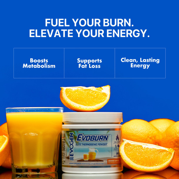Evogen Evoburn - Thermogenic Fat Burner for Men & Women | Energy Focus & Appetite Control | Advanced Metabolism Booster Fat Burner Formula with MitoBurn & Caffeine | Orange Sunrise | 30 Servings