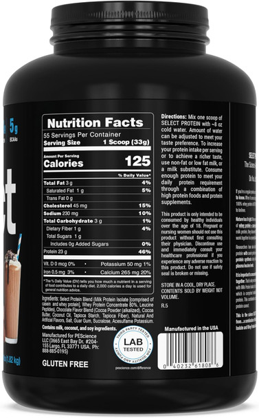 PEScience Select Protein Powder, Whey and Casein Blend, Lean Protein Powder for Men and Women, Low Calorie, Low Carb, Keto Friendly, Gluten Free, Chocolate Truffle - 55 Servings