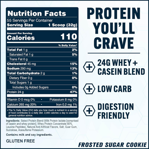 PEScience Select Protein Powder, Whey and Casein Blend, Lean Protein Powder for Women and Men, Low Calorie, Low Carb, Keto Friendly, Gluten Free, Frosted Sugar Cookie - 55 Servings