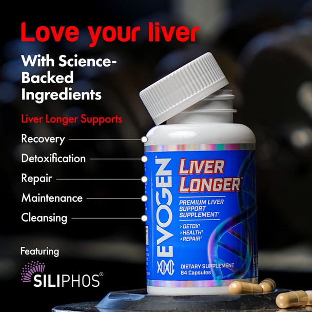 Evogen Liver Longer - Premium Liver Support Supplement | Detox Health & Repair | N-Acetyl L-Cysteine Milk Thistle TUDCA | 84 Capsules
