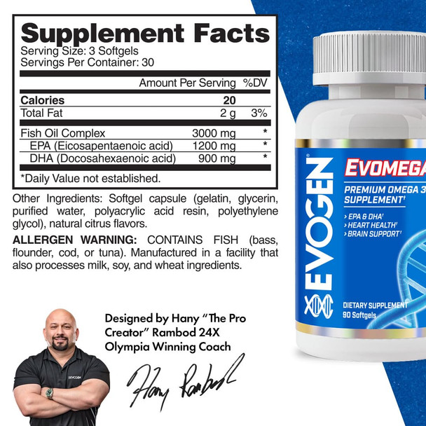 Evogen Omega Fish Oil | Premium Omega-3 Supplement | Overall Wellness | EPA & DHA | 90 Softgels