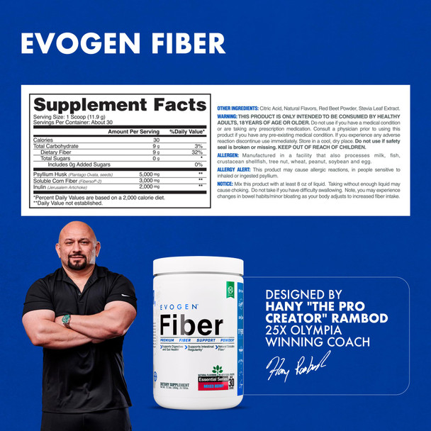 Evogen Fiber - Premium Fiber Powder Supplement | No Bloat Constipation & Gut Health Support | Natural Mixed Berry | 30 Servings