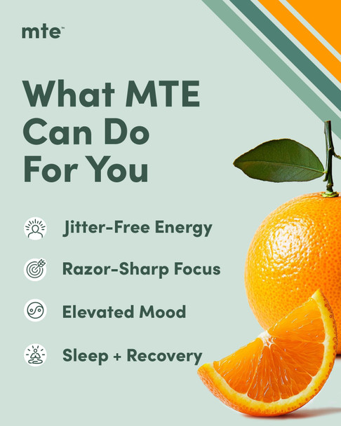 MTE Caffeine-Free Energy Drink Powder with Paraxanthine – Clean Energy for Focus, Mood & Productivity | 24 Energy Drink Packets ( Orange )