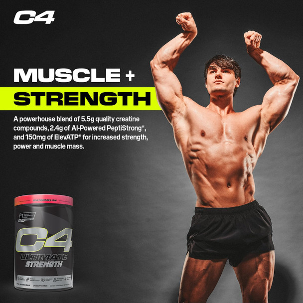 Cellucor C4 Ultimate Strength Pre Workout Powder - Tri-Stim Experience 300mg Caffeine+TeaCrine+Dynamine - Creatine & Beta-Alanine - Energy Supplement for Men & Women - Watermelon 20 Servings