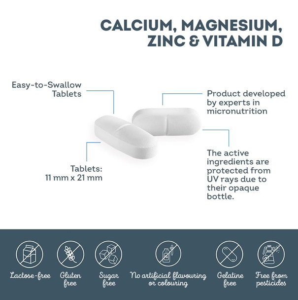 Calcium with Magnesium Zinc & Vitamin D - 90 Tablets for 3 Months - Bone Muscle & Immune Support - Energy & Metabolism Boost - Gluten & Lactose Free - High Strength Supplement - Vitavea