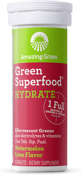 Amazing Grass Effervescent Tablets, Green Superfood Hydration Water Flavoring Tablet, Electrolyte, Vitamins and One Serving of Greens, Watermelon Lime Flavor, 10 Count