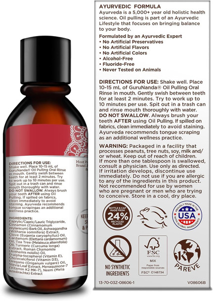 GuruNanda Cinnamon Oil Pulling Travel Sized Mouthwash, Promotes Calmness, with Neem & Ashwagandha for Fresh Breath & Happy Gums, Alcohol-Free, TSA-Friendly, 3 Oz