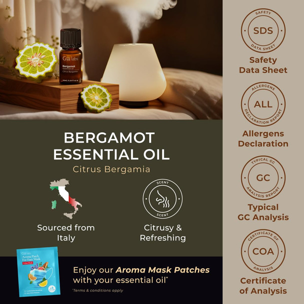Gya Labs Bergamot Essential Oil - 0.34 Fl Oz - for Hair Skin Diffuser Aromatherapy & DIY Candle Making Scent