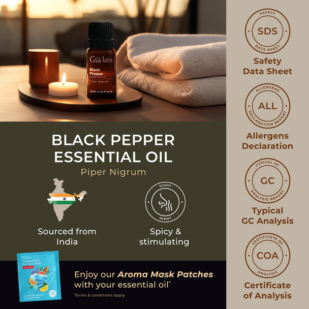 Gya Labs Black Pepper Essential Oil - 0.34 Fl Oz - for Hair Skin Diffuser Aromatherapy & DIY Candle Making Scent