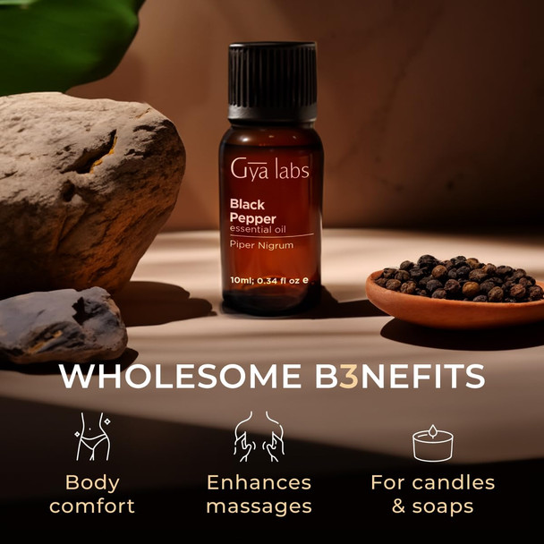 Gya Labs Black Pepper Essential Oil - 0.34 Fl Oz - for Hair Skin Diffuser Aromatherapy & DIY Candle Making Scent