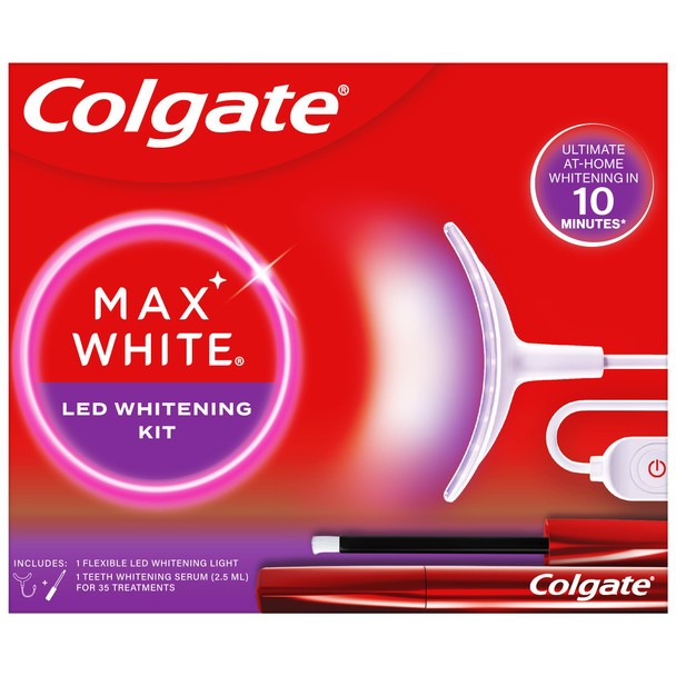 Colgate Max White Ultimate at Home LED Teeth Whitening Kit Enamel Safe Reverses up to 20 Years of Stains Whitening Pen and  Smartphone Powered LED Whitening Light Developed by Dental Experts 1 Pack