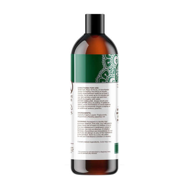 GuruNanda Starter Pulling Oil Mouthwash for Natural Teeth Whitening, Coconut and Peppermint Oil for Fresh Breath & Happy Gums, with Toothbrush & Tongue Scraper, Alcohol-Free, 8 Oz
