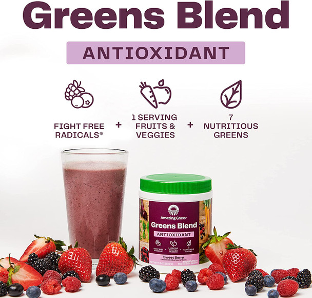 Amazing Grass Greens Blend Antioxidant: Super Greens Powder with Spirulina, Beet Root Powder,Elderberry & Probiotics, Sweet Berry, 100 Servings (Packaging May Vary)