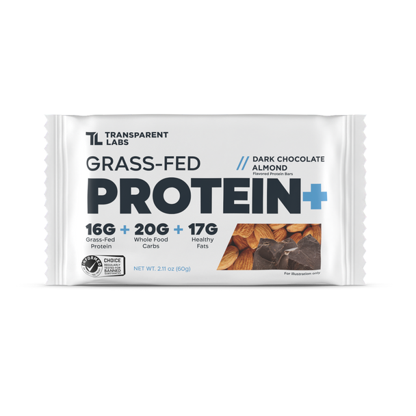 Transparent Labs Grass-Fed Protein+ Bars - Dark Chocolate Almond- Box Of 12