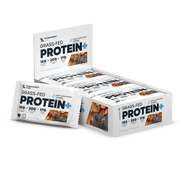Transparent Labs Grass-Fed Protein+ Bars - Dark Chocolate Almond- Box Of 12