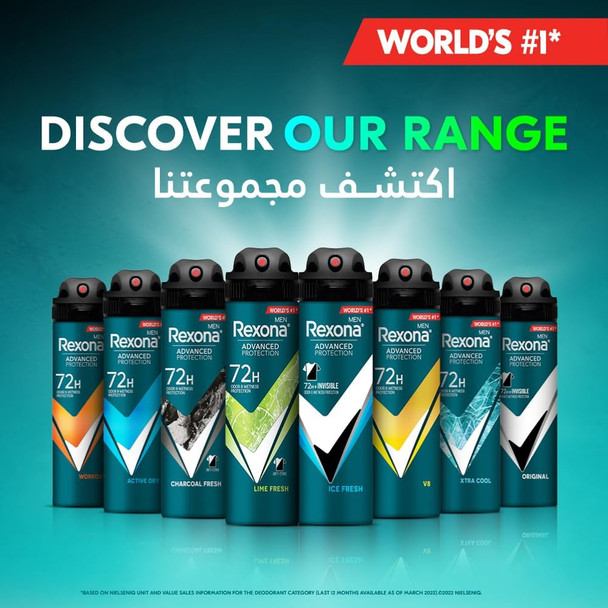 REXONA Men Antiperspirant Deodorant Spray, 72 hour sweat & odor protection*, Active Dry, with MotionSense technology, 150ml